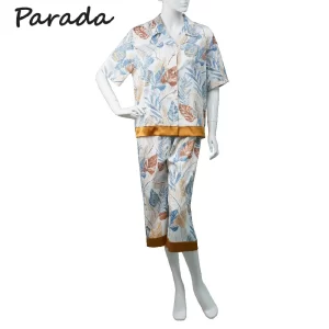 ชุดนอน ผ้าซาติน พิมพ์ลาย เสื้อ+กางเกงขา 3 ส่วน แบรนด์ Parada รุ่น CN9524