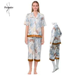 ชุดนอน ผ้าซาติน พิมพ์ลาย เสื้อ+กางเกงขา 3 ส่วน แบรนด์ Parada รุ่น CN9524