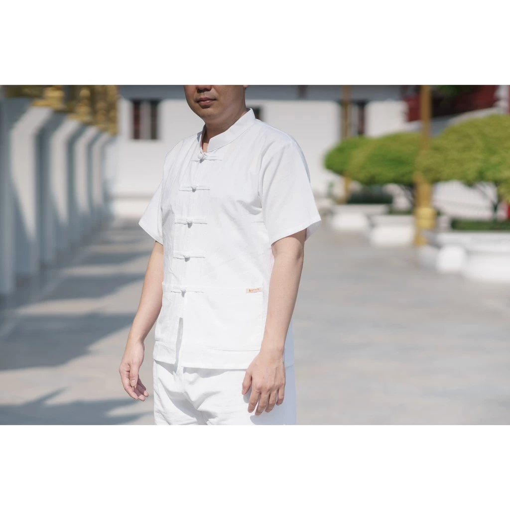 เสื้ิอขาว พุทธศิริ EN3057 เสื้อโยงผ้าฝ้าย คอตั้ง กระดุมถัก สำหรับการปฏิบัติธรรม Clothing Women ผู้หญิง - Image 4