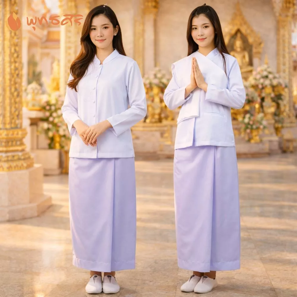 พุทธศิริ เสื้อขาว ผญ ชุดขาวใส่ไปปฏิบัติธรรม EN3070 เสื้อคอจีน แขนยาว กระดุมหน้า มีกระเป๋า ซ้าย-ขวา **size S-XL ** - Image 5