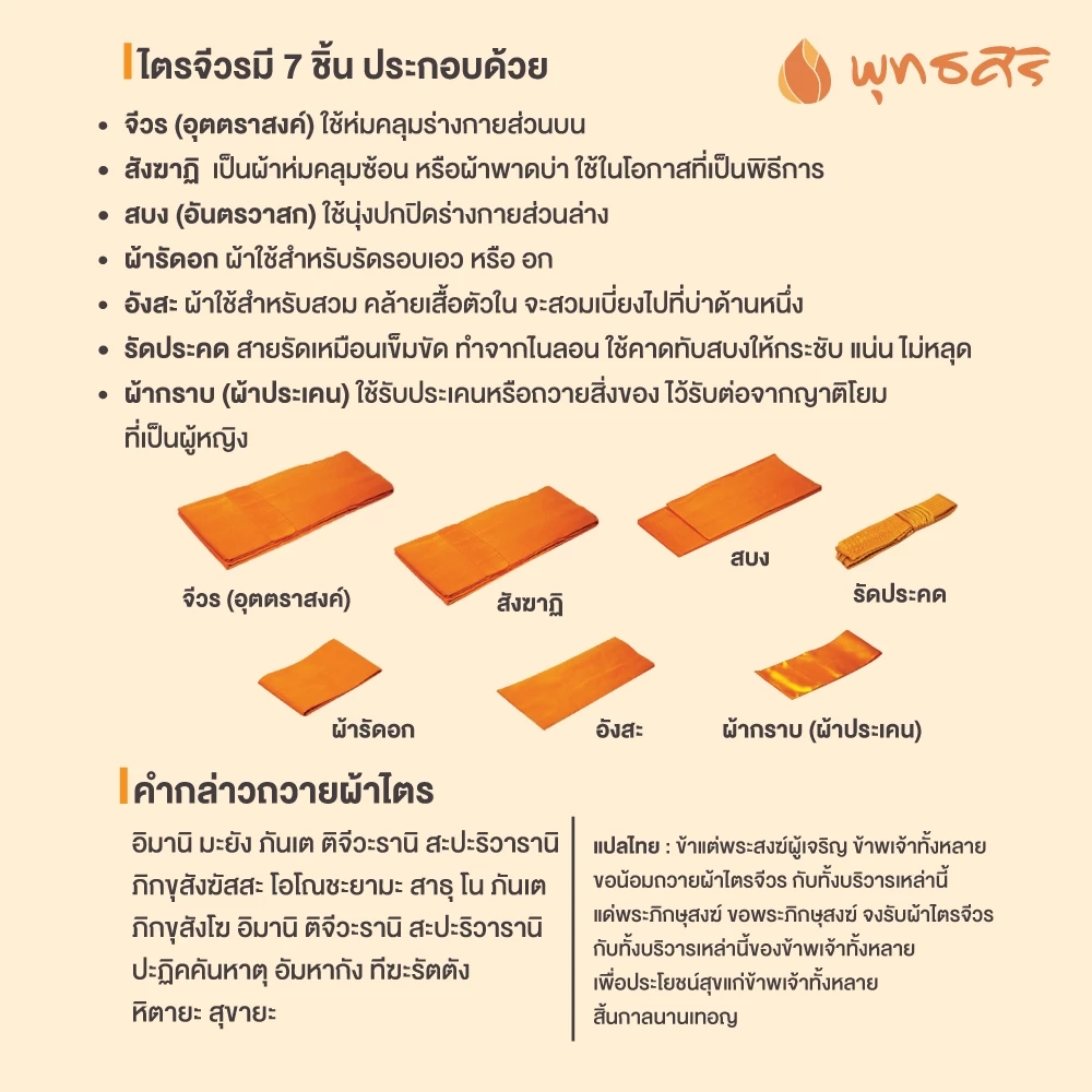 พุทธศิริ ผ้าไตรจีวร 5 ขันธ์ เนื้อผ้ามัสลิน ขนาด 1.9 เมตร EO1310, EO1311 - Image 9