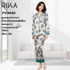 ชุดนอนผ้าซาตินแขนยาว แบรนด์ RIKA รุ่น FV3032