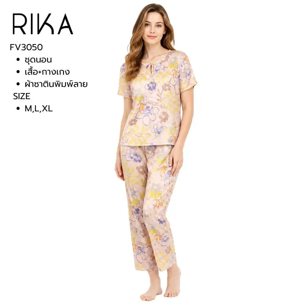 ชุดนอนผ้าซาตินพิมพ์ลาย แบรนด์ Rika รุ่น FV3050 - Image 3