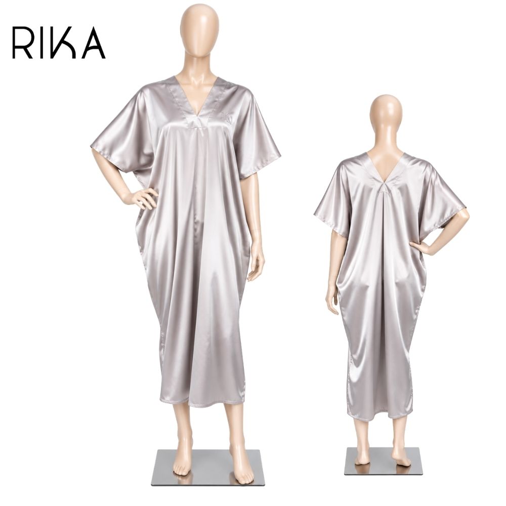 RIKA ชุดนอน เดรส กระโปรงยาว ทรงปีกค้างคาว เนื้อผ้าซาติน เนียน นุ่ม ลื่นเย็นสบาย รหัส RN3A01 (FV3039) Freesize ** อกได้ถึง 60 ** - Image 9